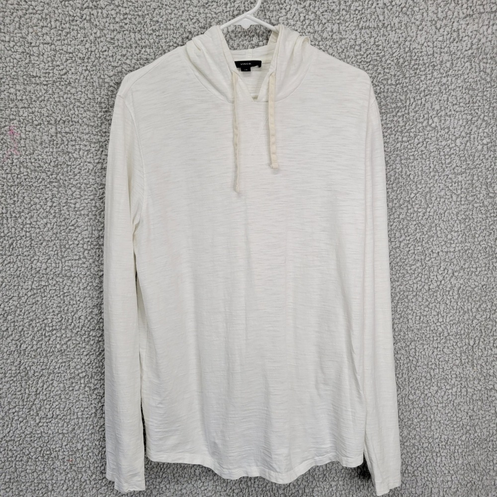 Vince Mens Off White Cotton Slub Jersey Long Sleeve Hoodie Pullover Large